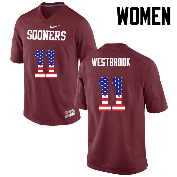 Women Oklahoma Sooners #11 Dede Westbrook College Football USA Flag Fashion Jerseys-Crimson